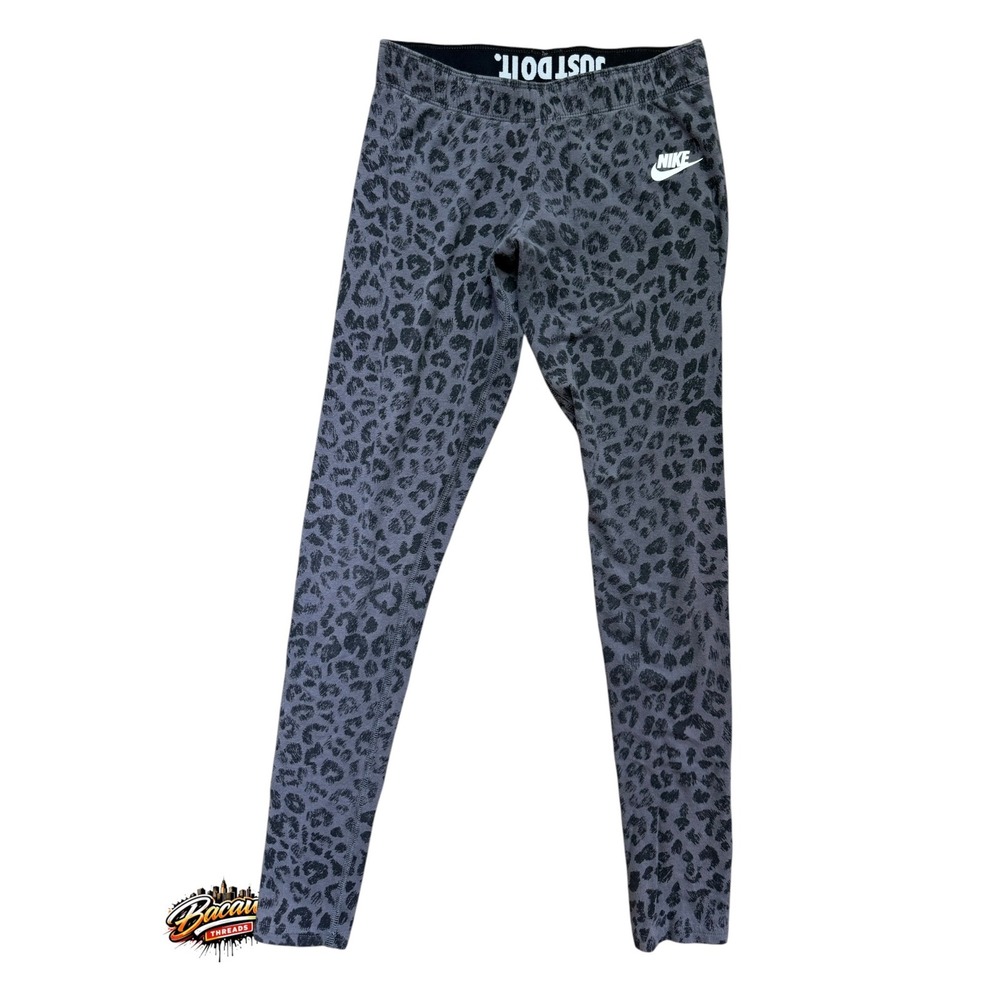 Nike Girls Grey Leopard Print Leggings Just Do It Waistband Size Small S 7-8